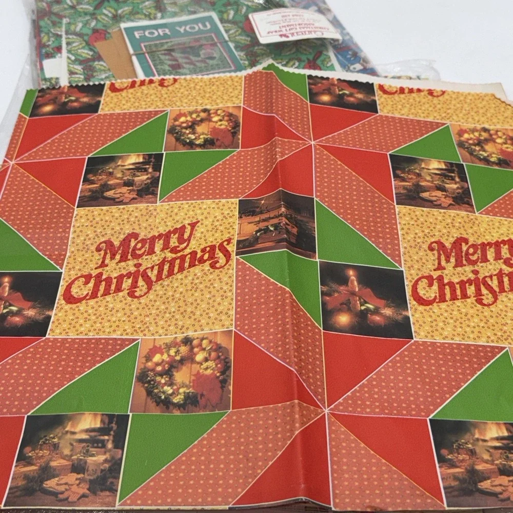 NOS Sheets Vintage Flat Vintage Christmas Gift Wrap + Cards Current Co. 1982